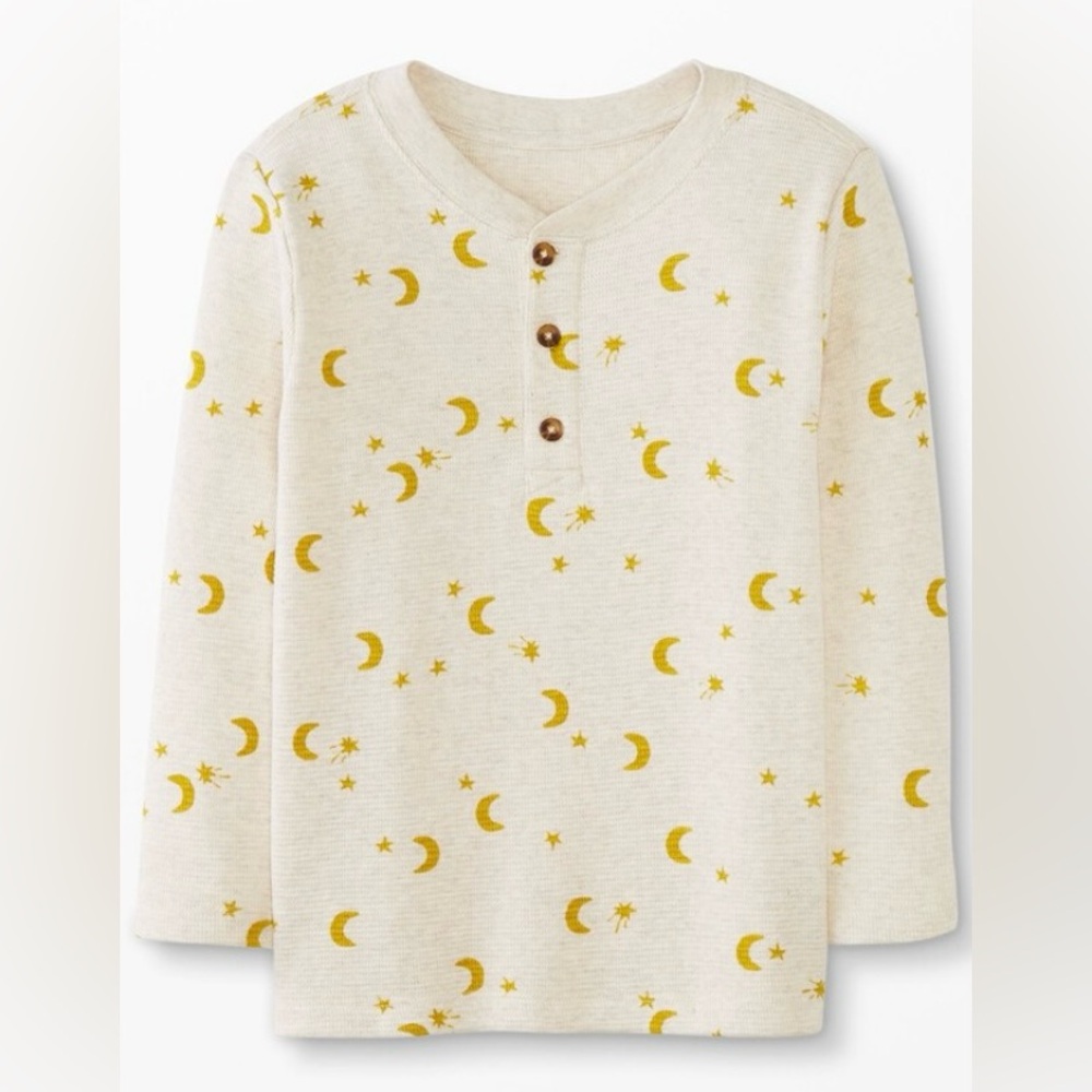 NWT - Hanna Andersson Mini Moons Thermal Henley Tee (Oatmeal/Yellow) Size 5